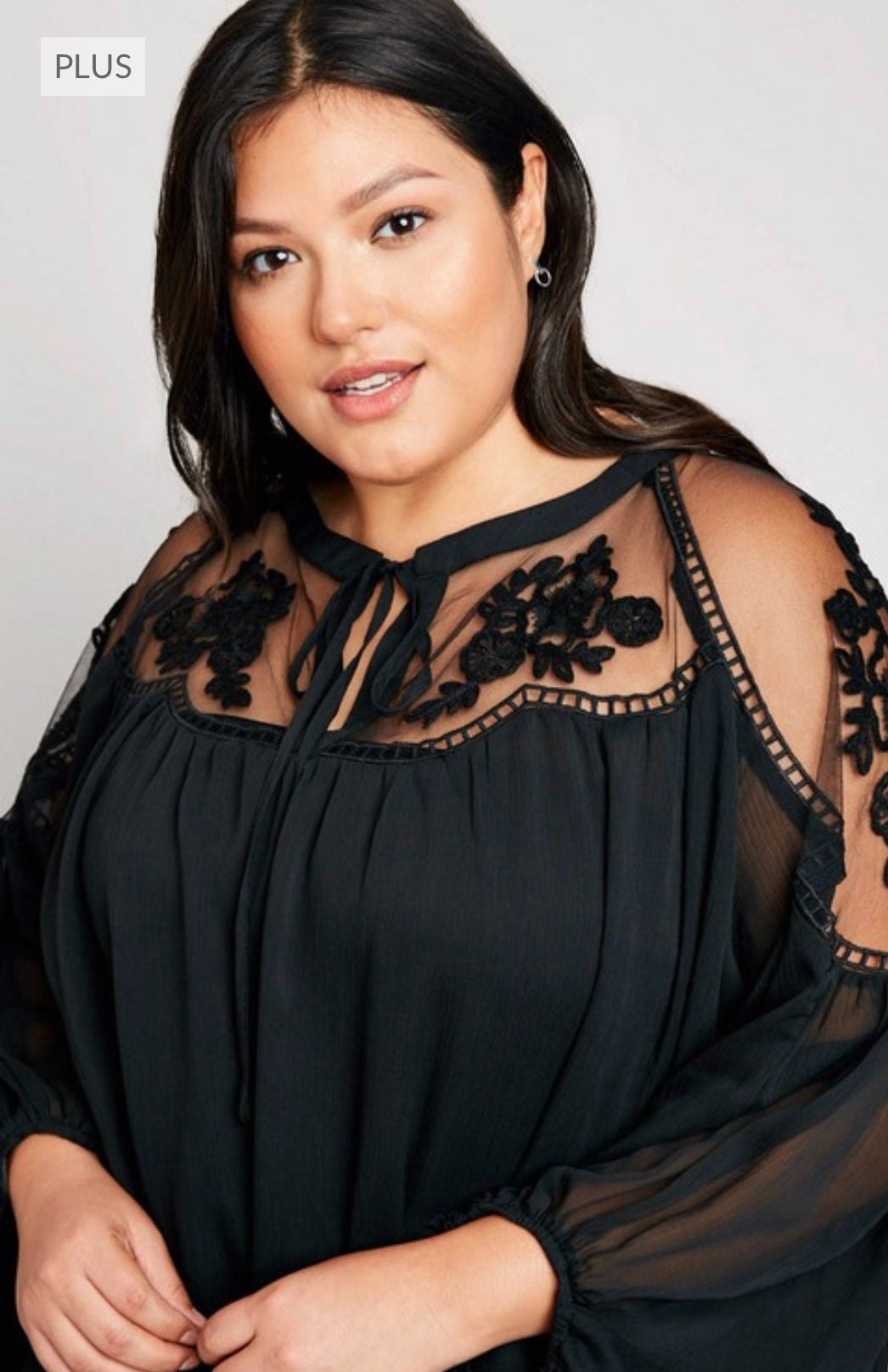 Plus Size Black Sheer & Lace Top