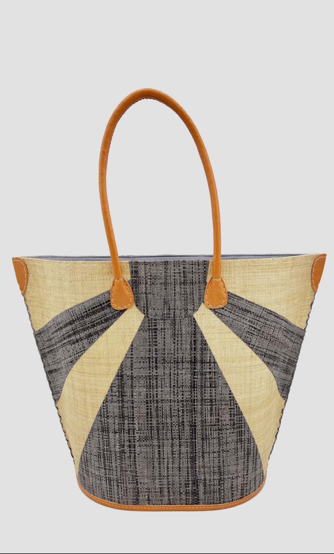 Grey Sunburst Large Straw Tote Bag