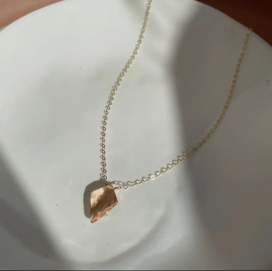 Handmade 14K Rose Gold-Filled Champagne Quartz Necklace