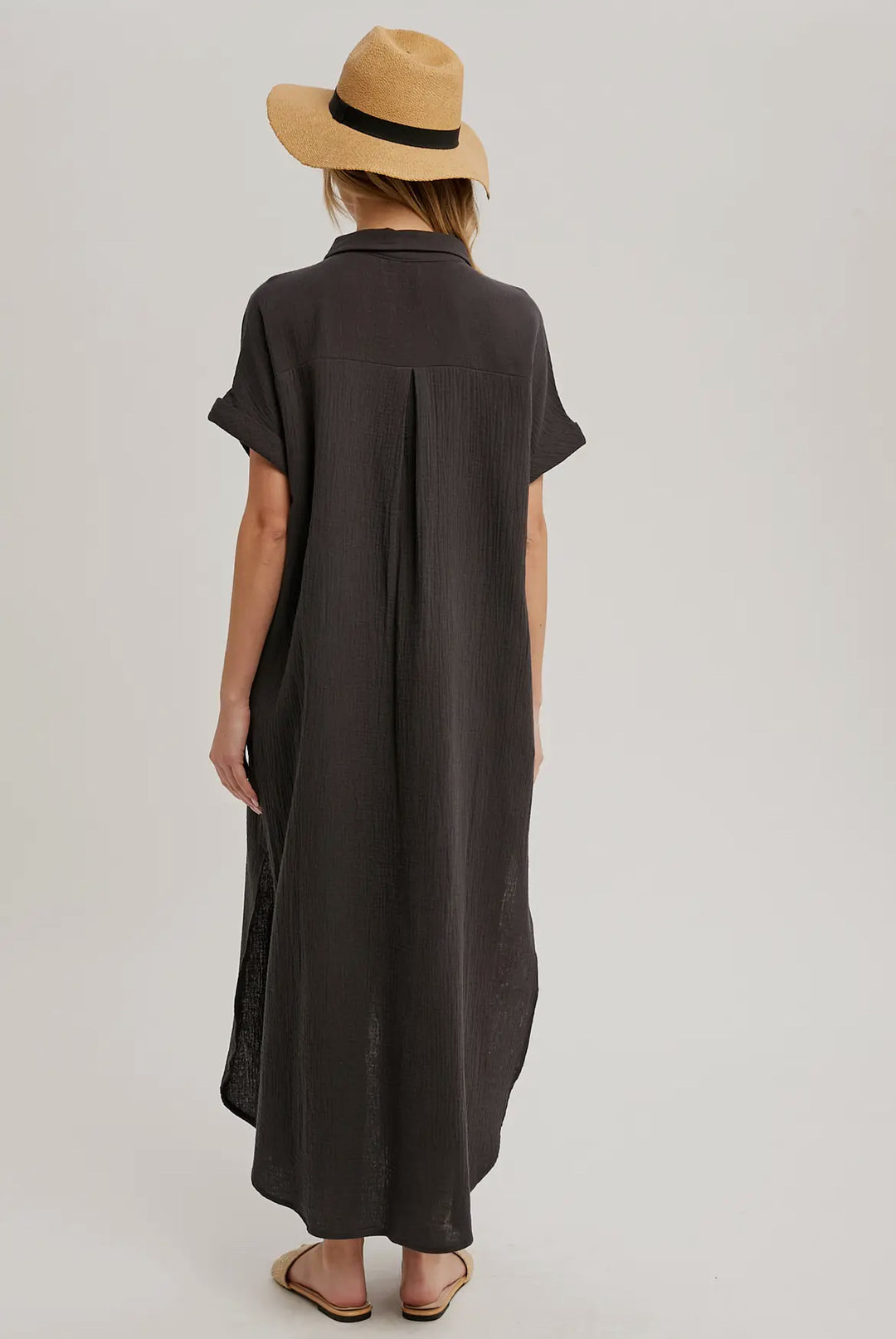Gray Button Up Maxi Shirt Dress