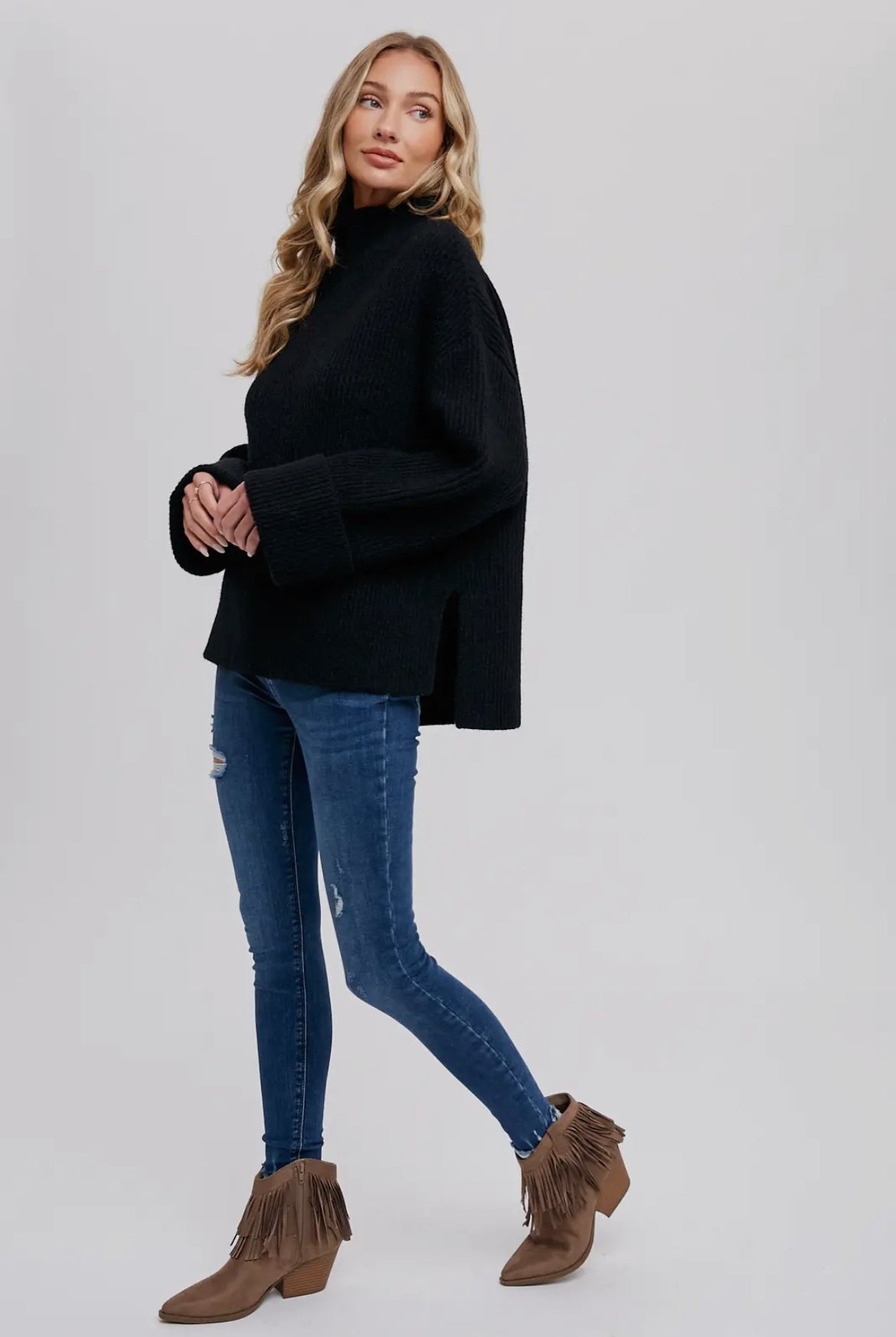 Black Funnel Neck Oversized Sweater