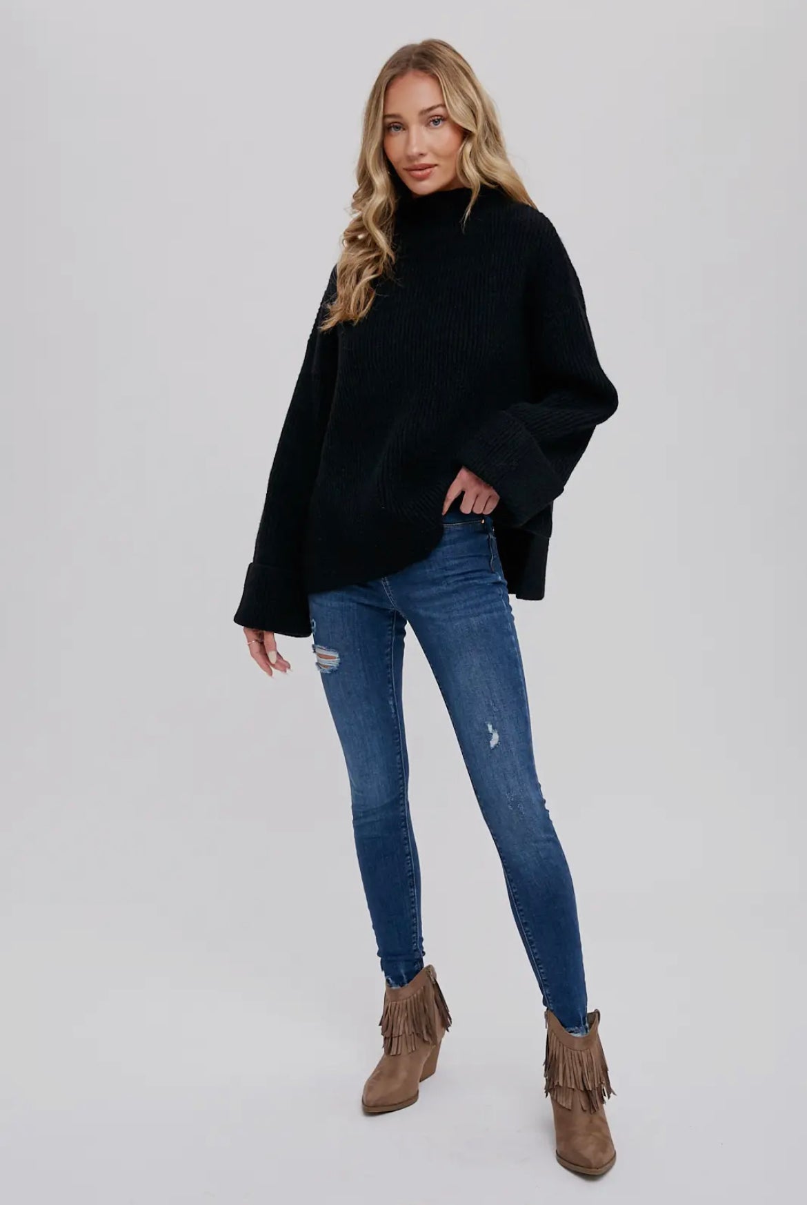 Black Funnel Neck Oversized Sweater