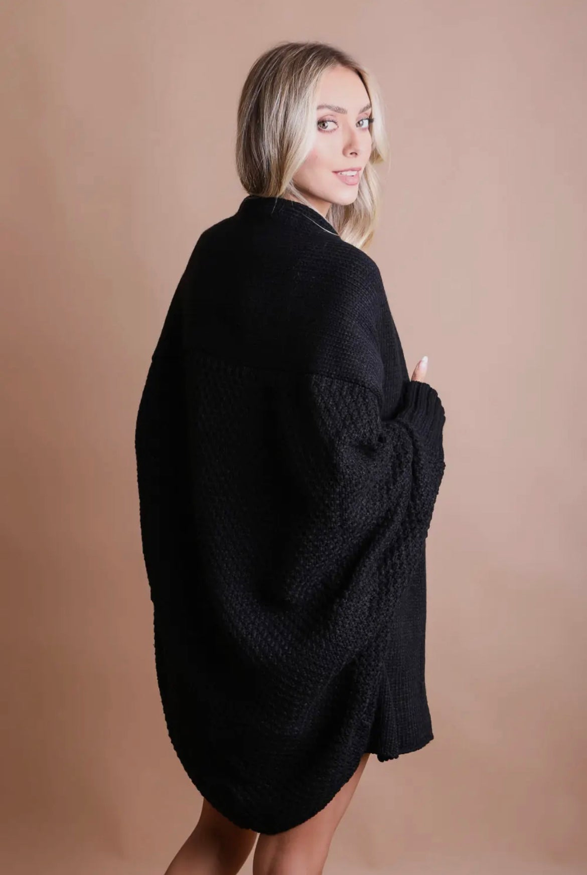 Black Bat Sleeve Knit Cardigan