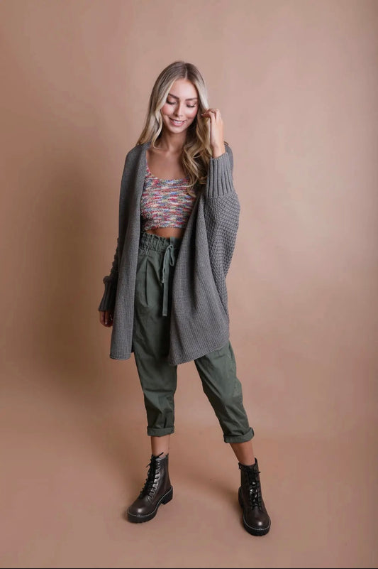 Gray Bat Sleeve Knit Cardigan