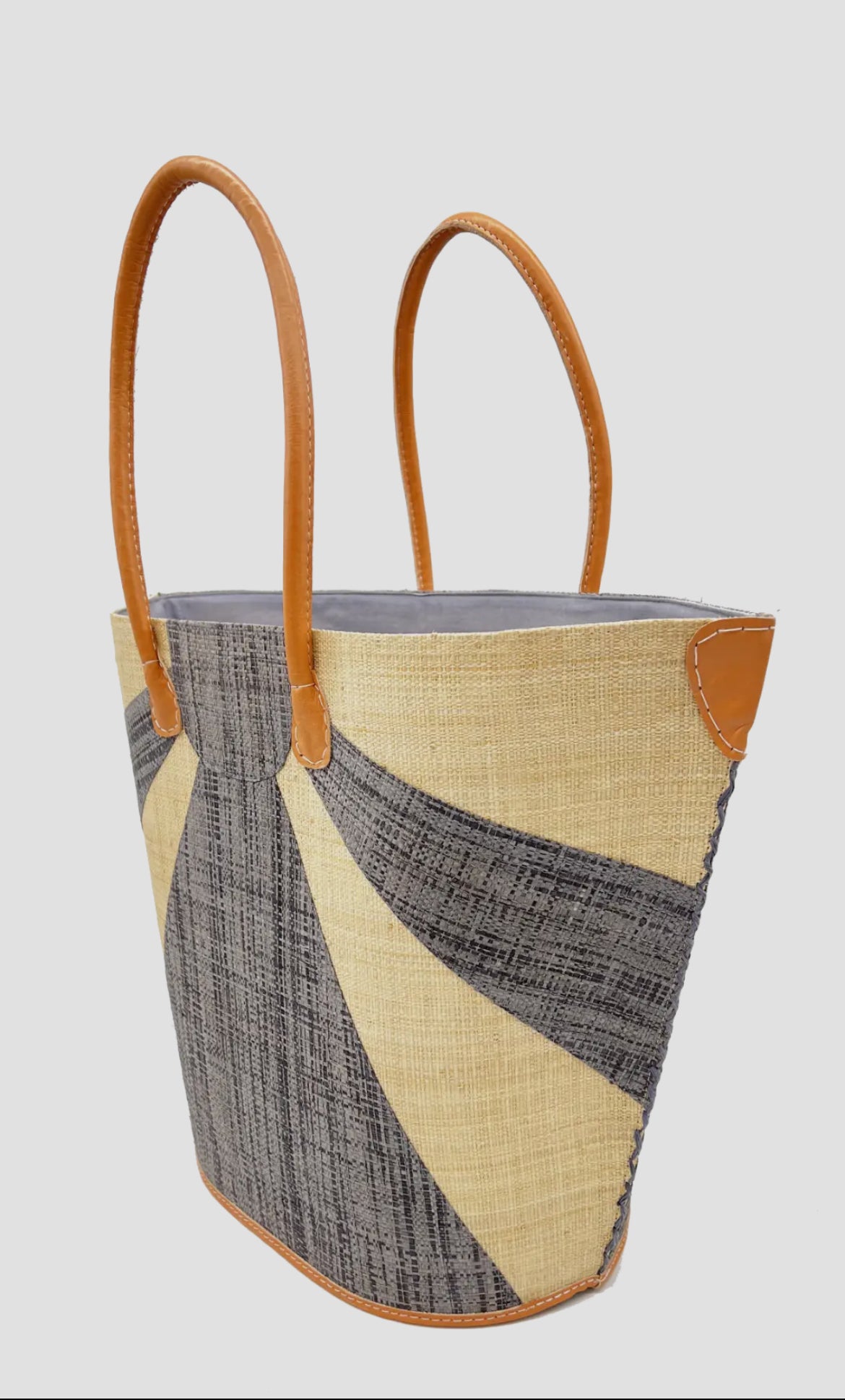 Grey Sunburst Large Straw Tote Bag