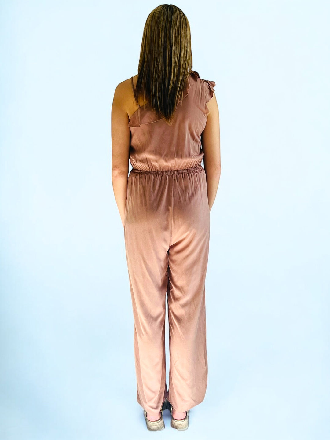 Mocha One Shoulder Ruffled Jumpsuit