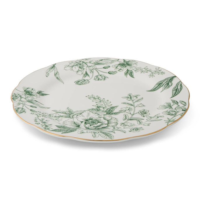 10.5" Scalloped Gold Rim Dinner Plate - Elm City Toile