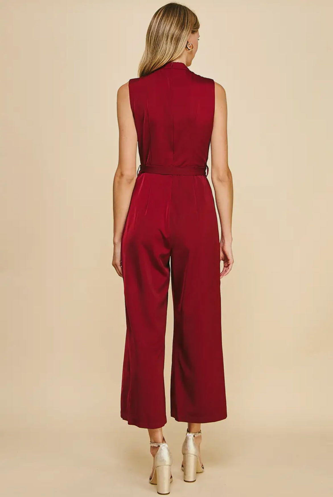 Wine Sleeveless Wide Leg Jumpsuit