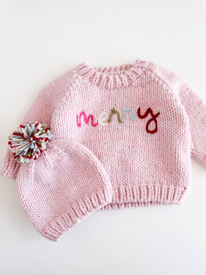 Hand Knit Pink “Merry” Baby/Toddler Hat-S; 6-24M