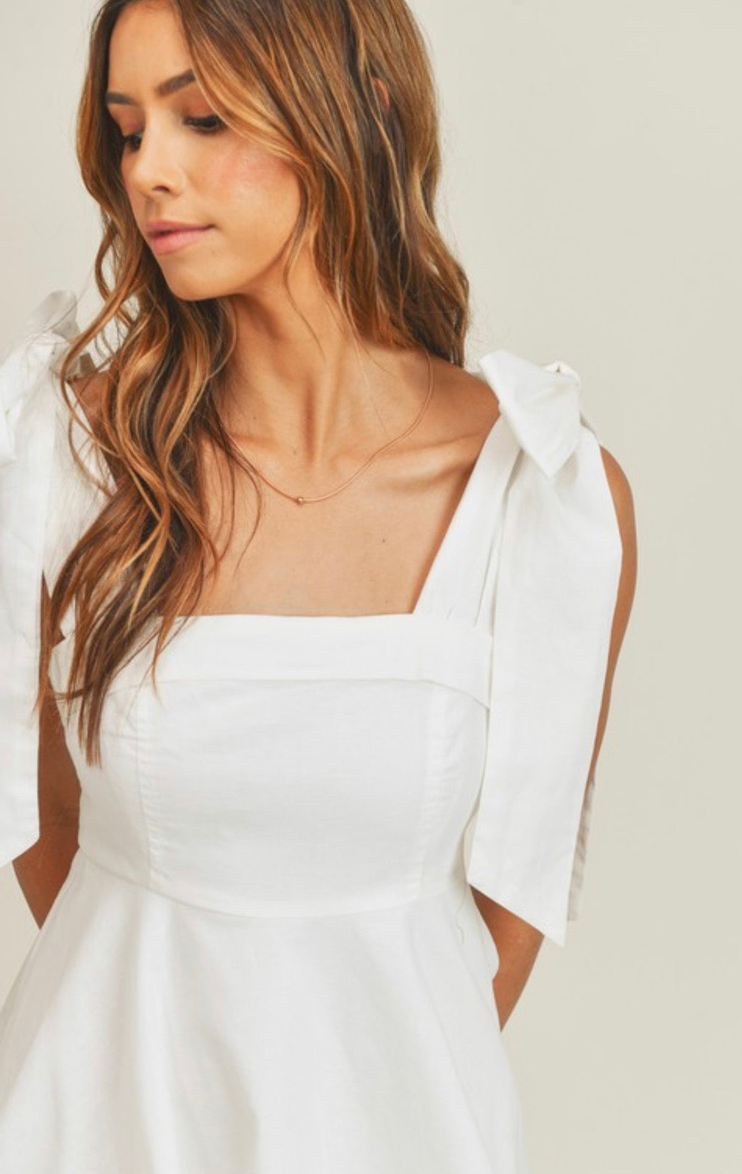 White Bow Tie Strap Dress