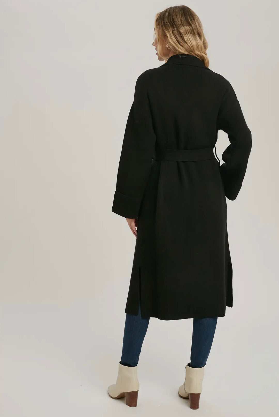 Lapel Collar Black Knitted Trench Coat