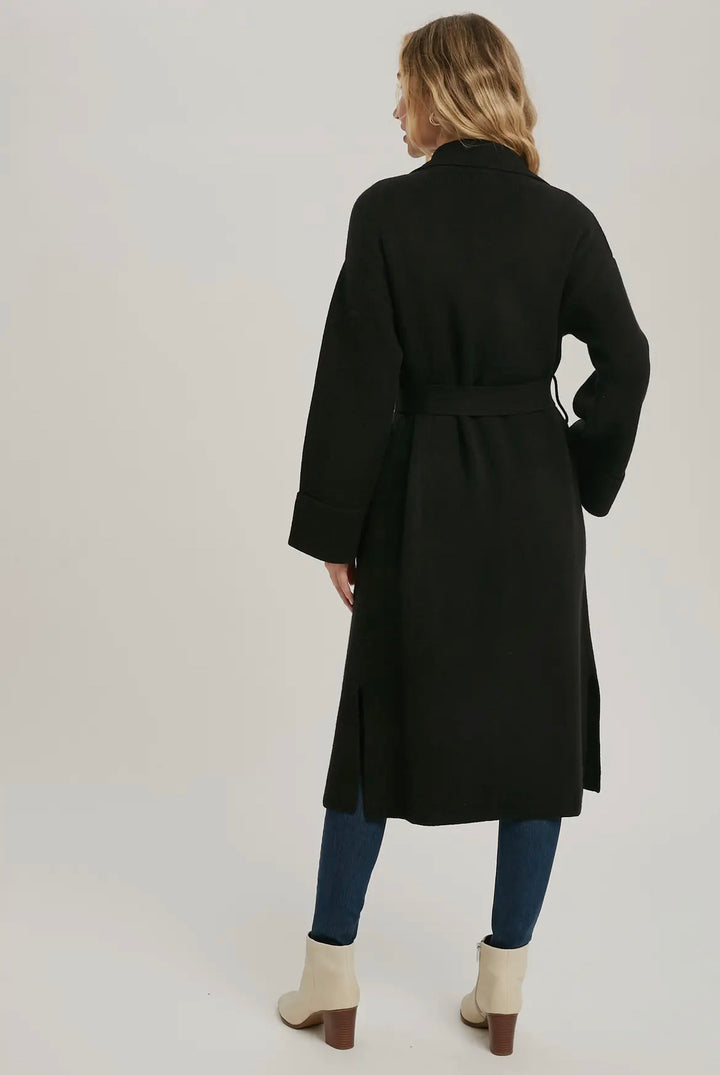 Lapel Collar Black Knitted Trench Coat