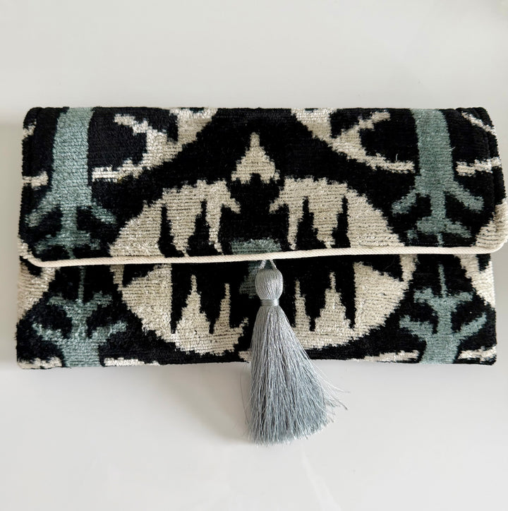 Nev Handmade Silk Velvet Ikat Clutch