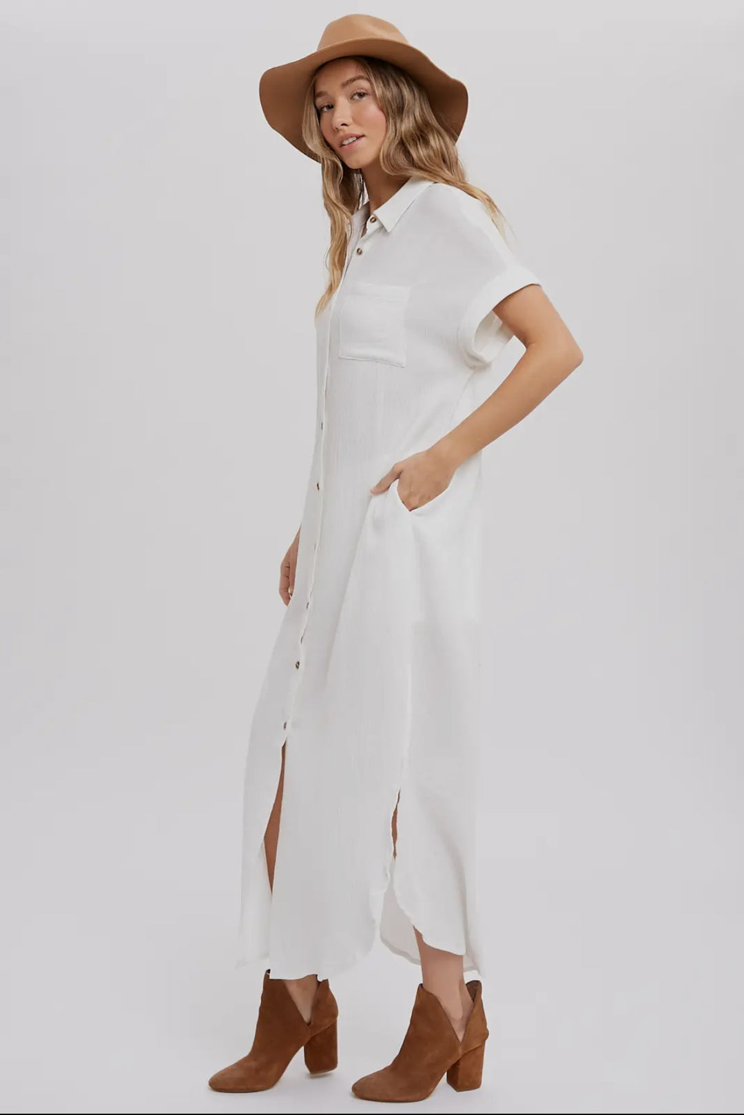 White Button Up Maxi Shirt Dress