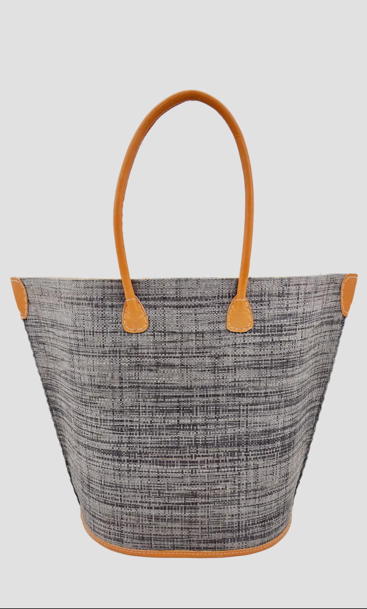 Grey Sunburst Large Straw Tote Bag