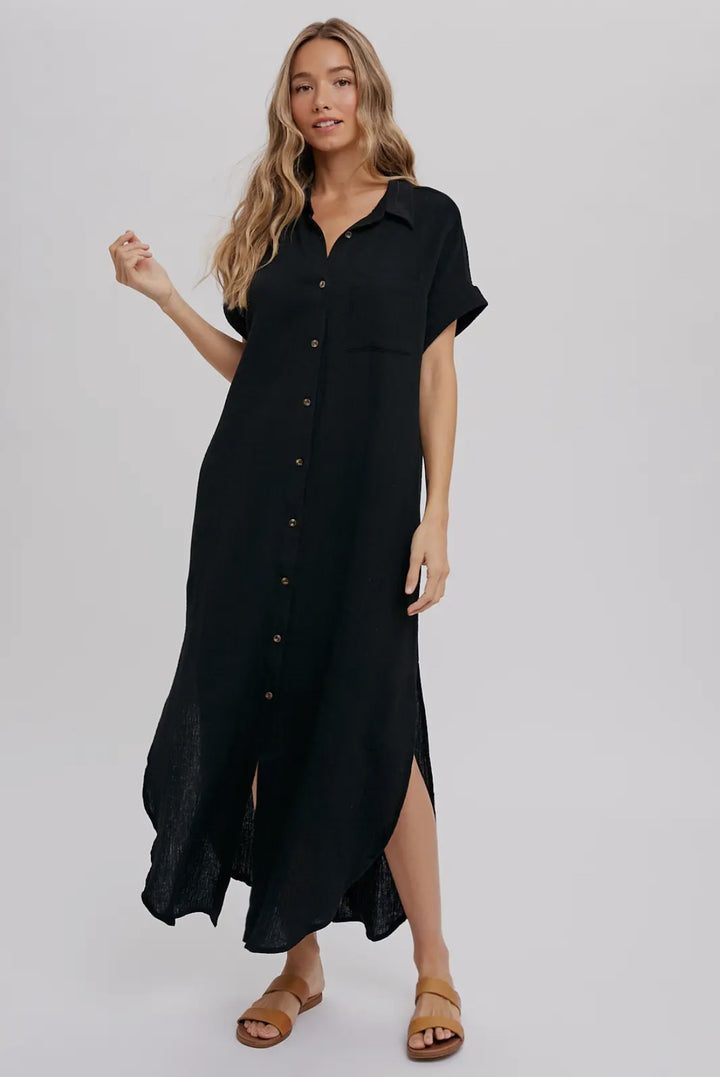 Black Button Up Maxi Shirt Dress