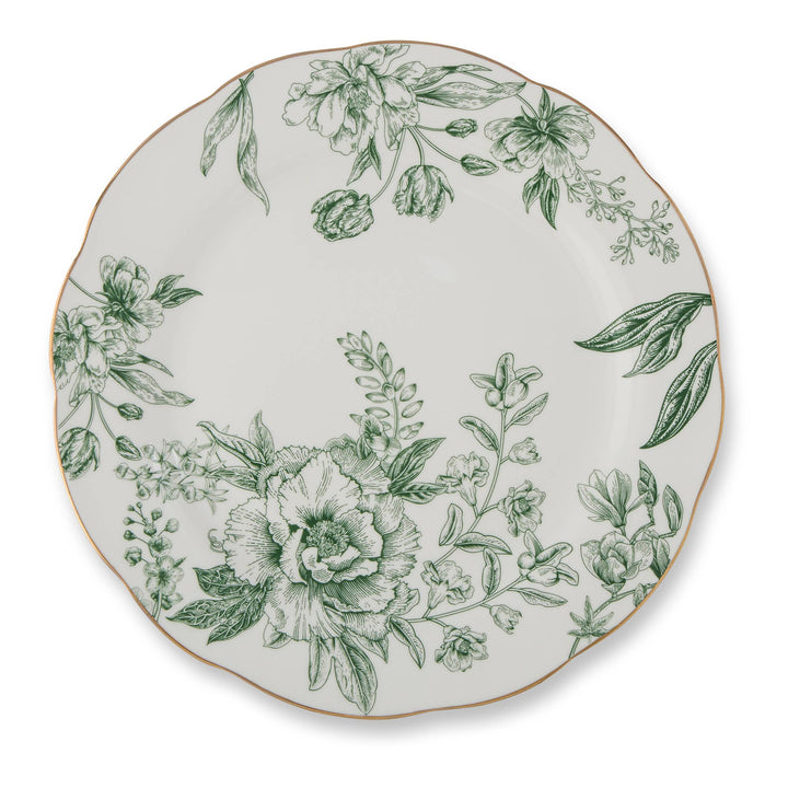 10.5" Scalloped Gold Rim Dinner Plate - Elm City Toile
