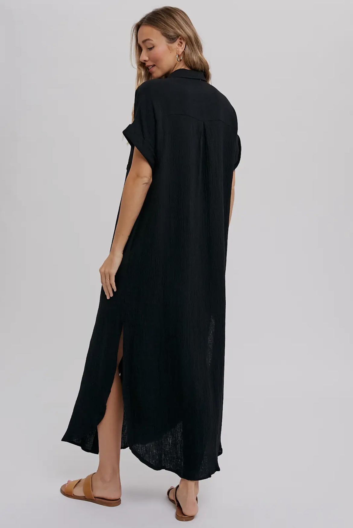 Black Button Up Maxi Shirt Dress