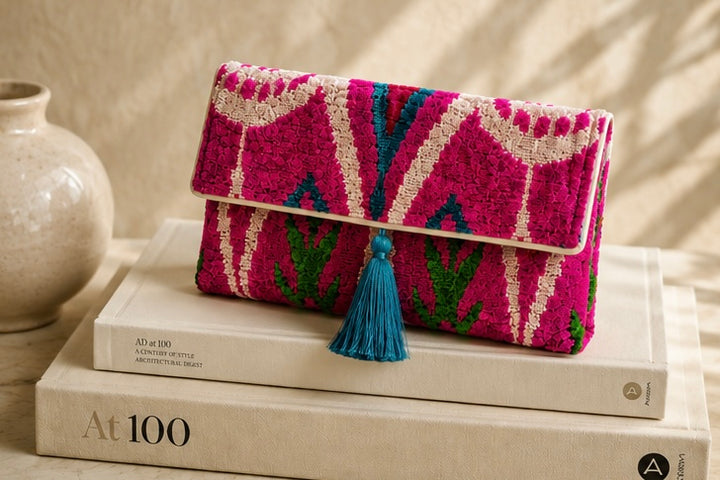 Polly Silk Velvet Ikat Clutch