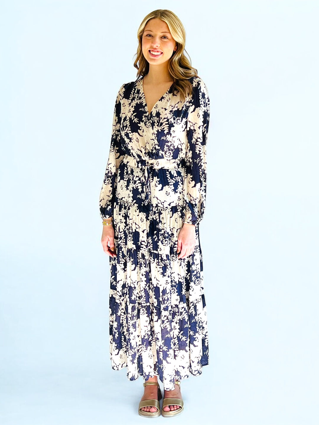Deep Violet V-Neck Floral Maxi Dress