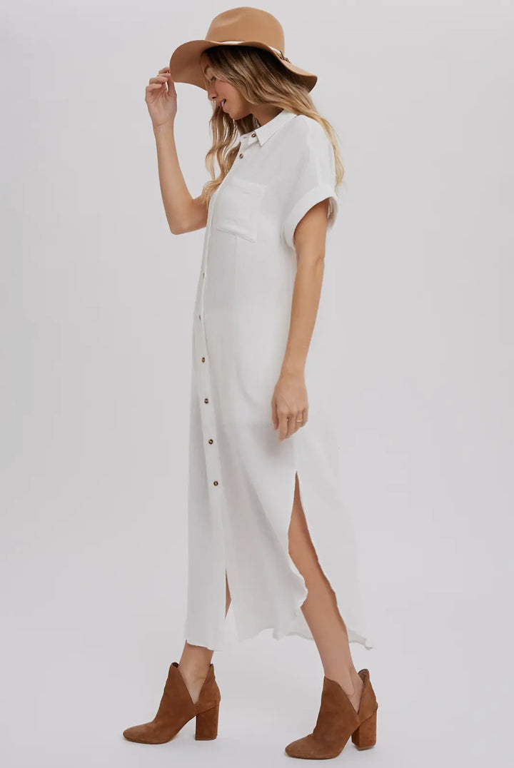 White Button Up Maxi Shirt Dress