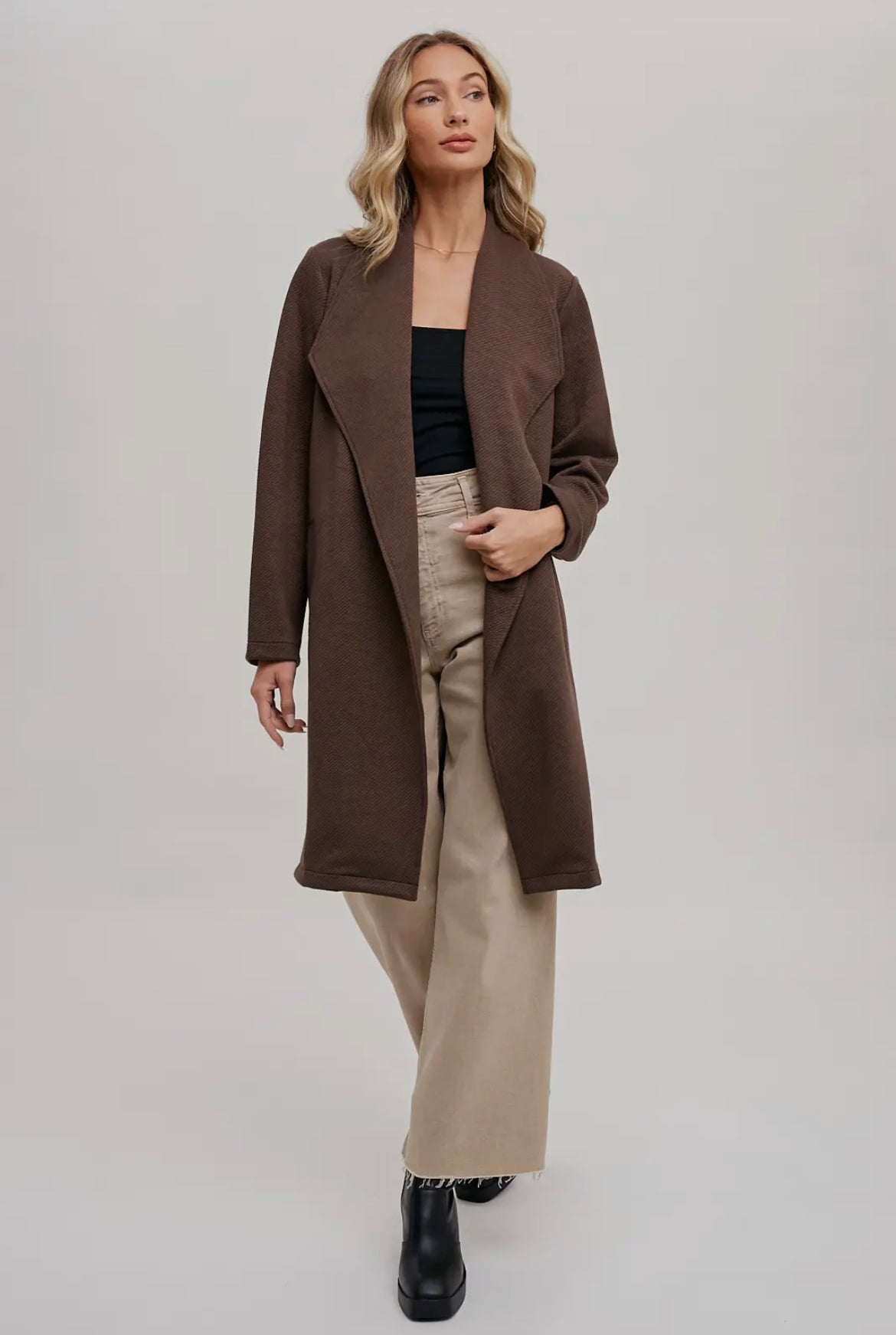 Espresso Draped Open Front Coat Jacket