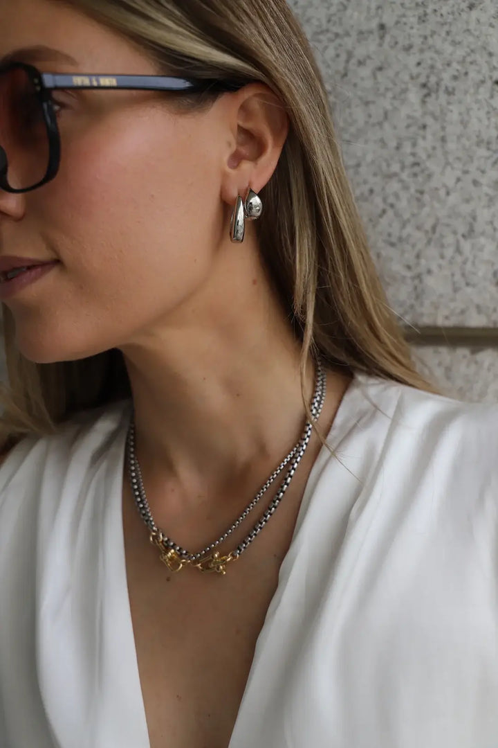 NOVA ROUND BOX CHAIN NECKLACE: SILVER/GOLD / Large