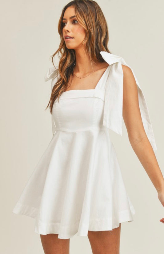 White Bow Tie Strap Dress