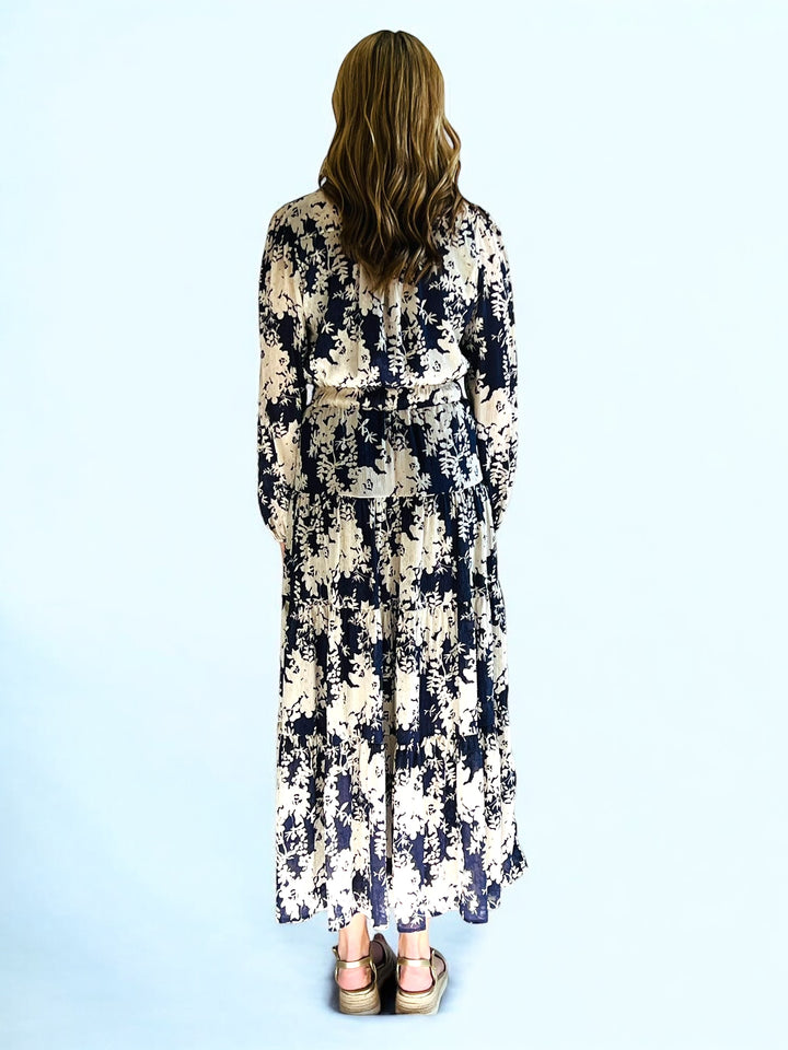 Deep Violet V-Neck Floral Maxi Dress