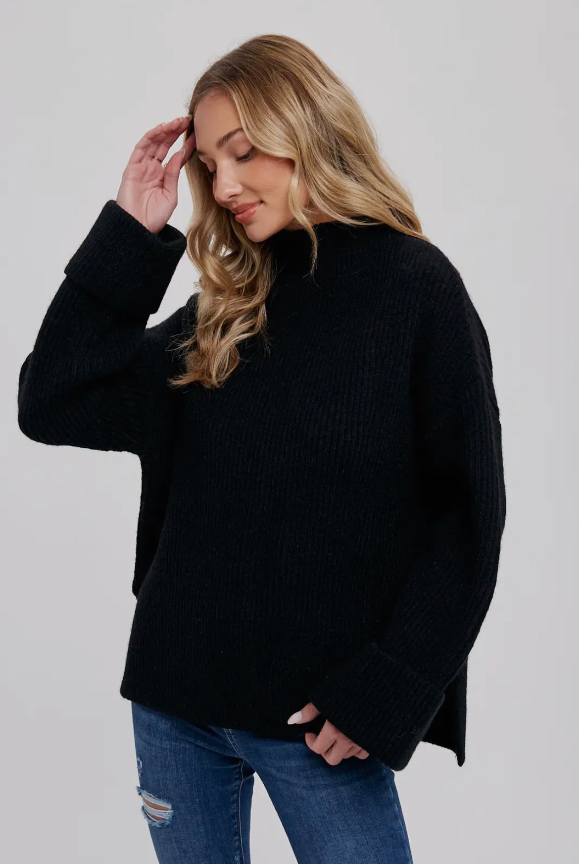 Black Funnel Neck Oversized Sweater