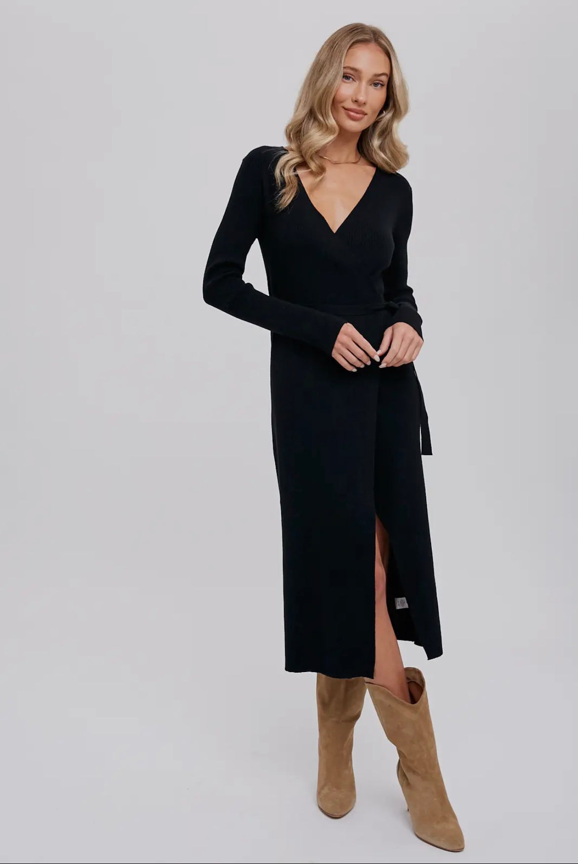 Black V-Neck Sweater Dress