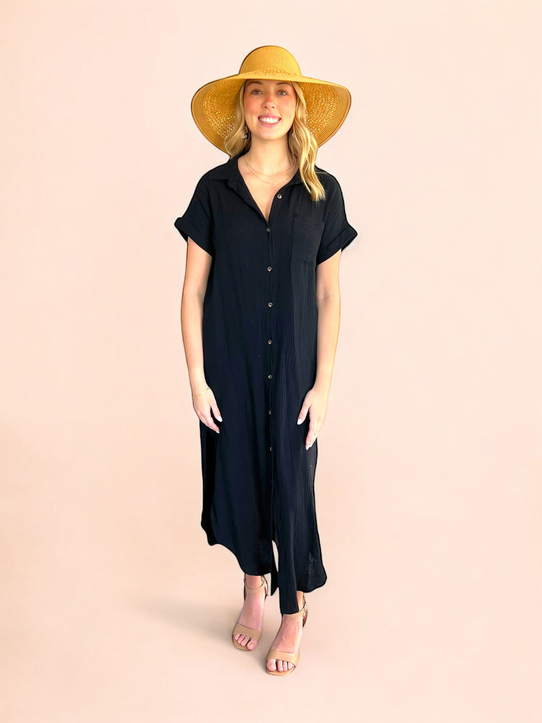 Black Button Up Maxi Shirt Dress