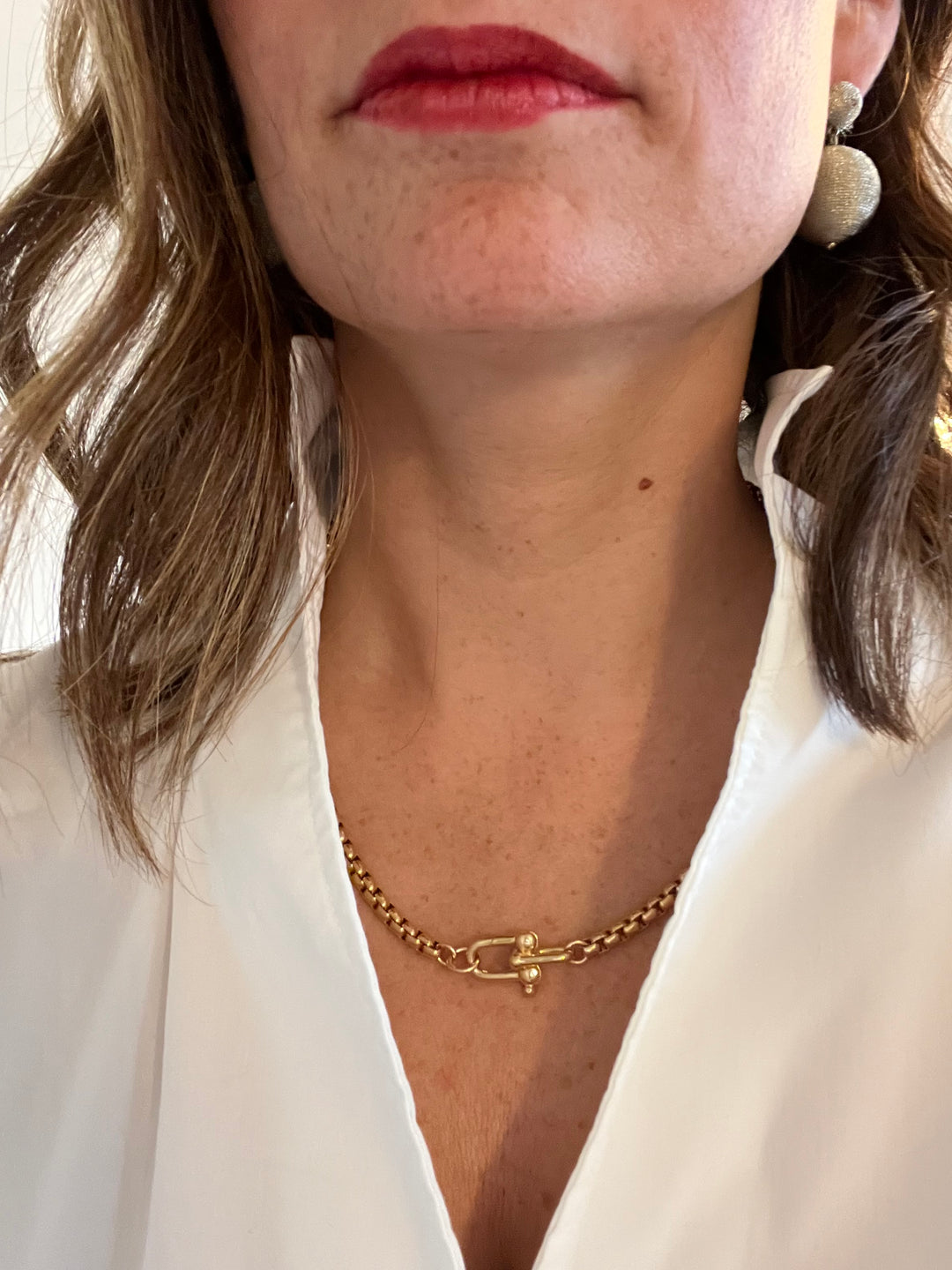 NOVA ROUND BOX CHAIN NECKLACE: GOLD / Large