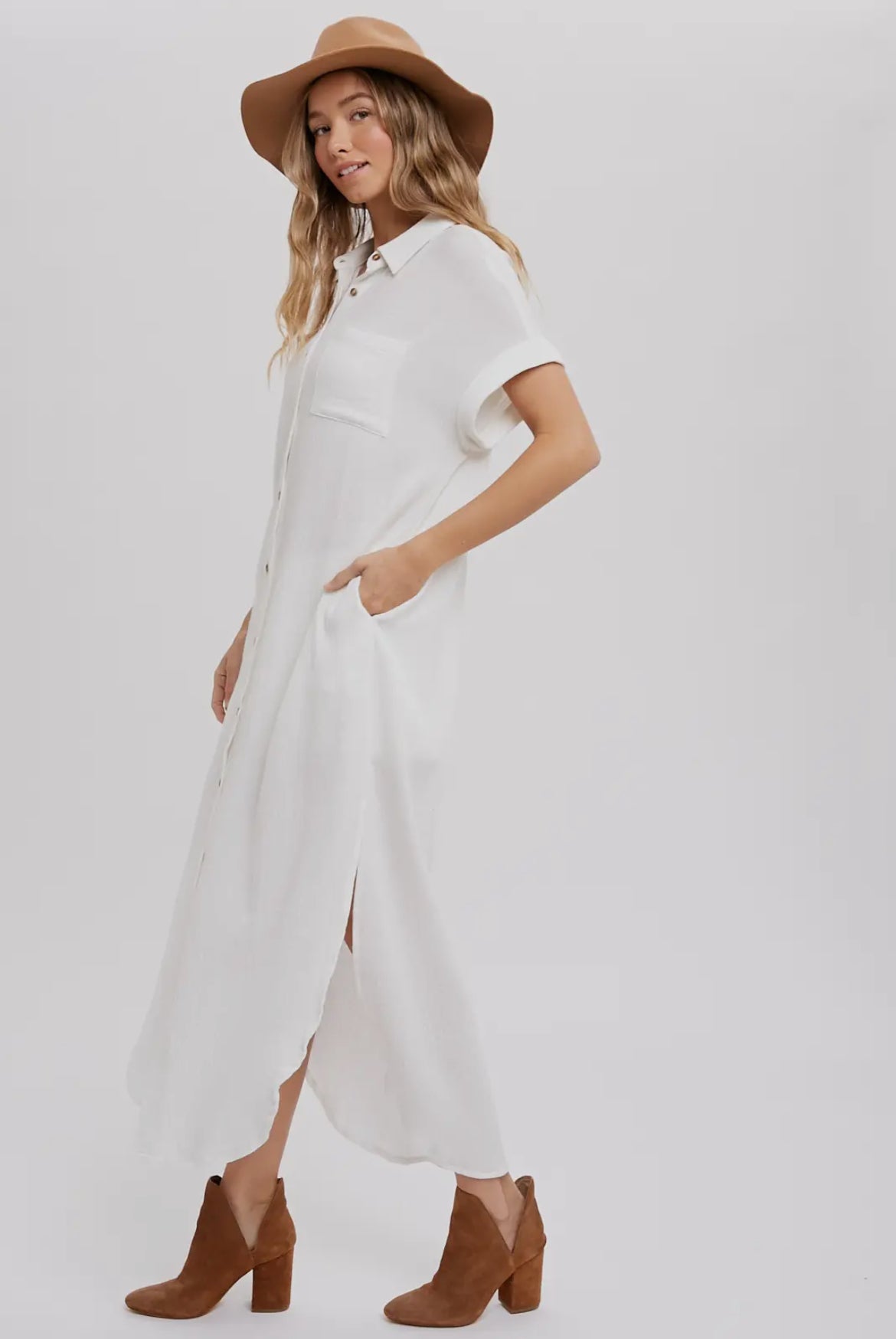 White Button Up Maxi Shirt Dress