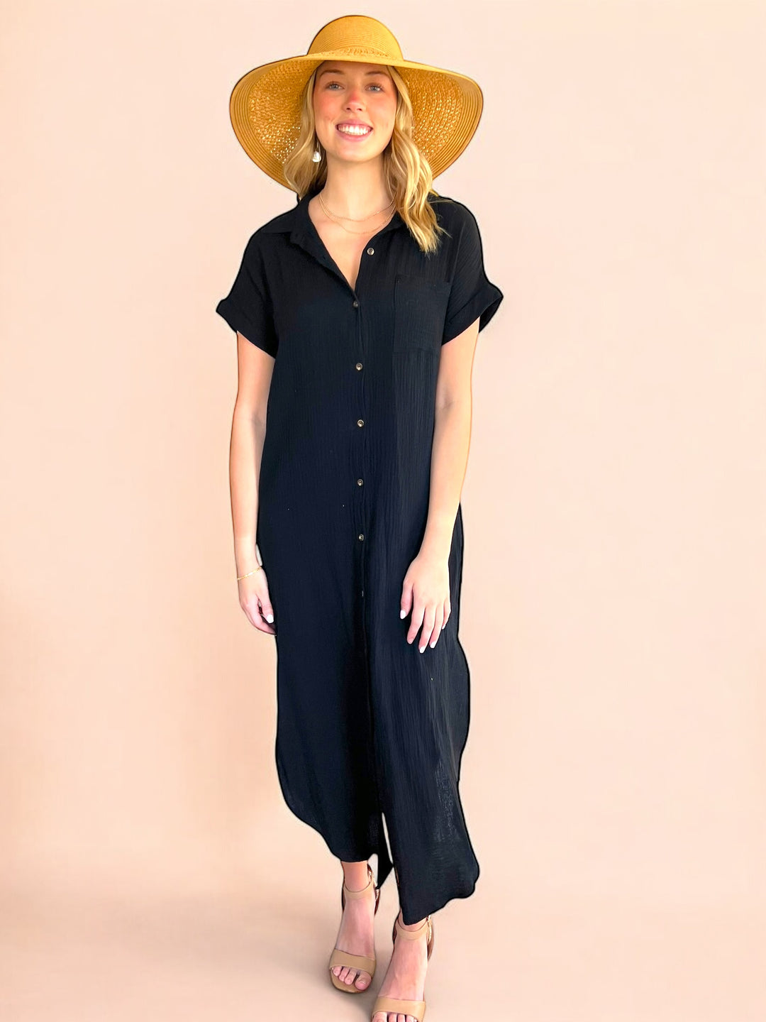 Black Button Up Maxi Shirt Dress