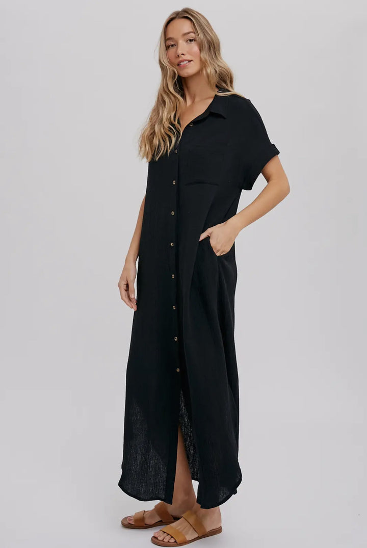 Black Button Up Maxi Shirt Dress