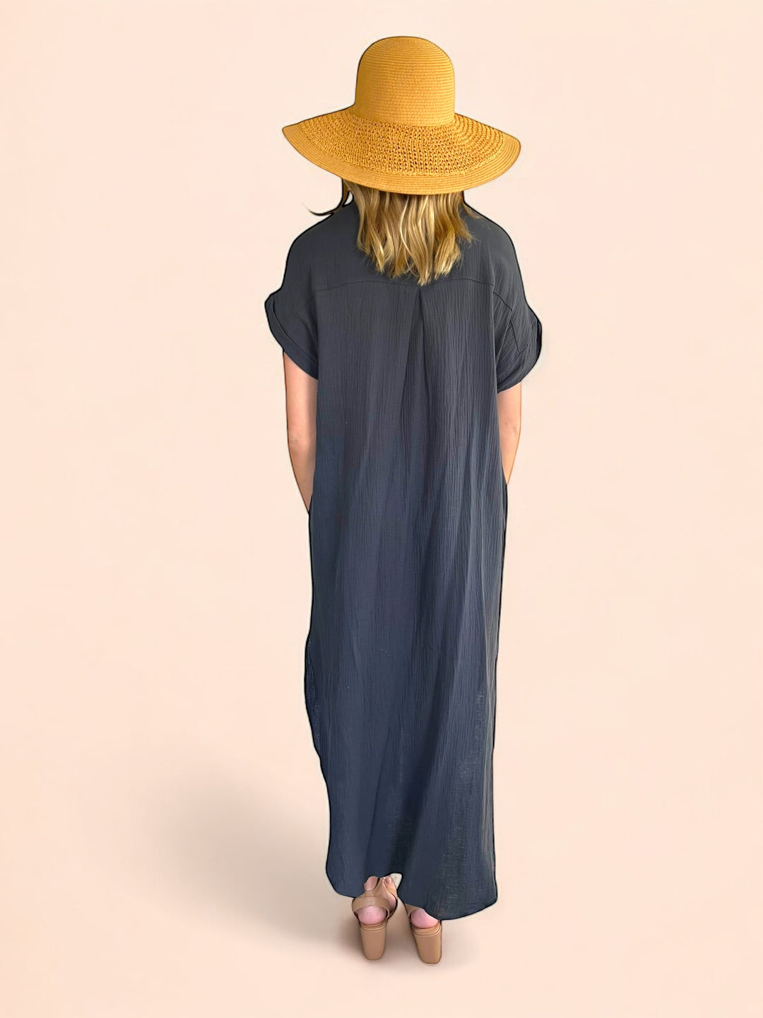 Gray Button Up Maxi Shirt Dress