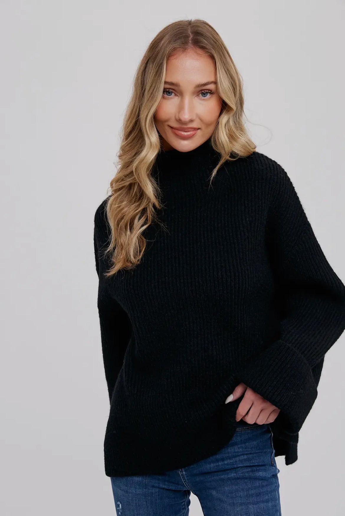 Black Funnel Neck Oversized Sweater