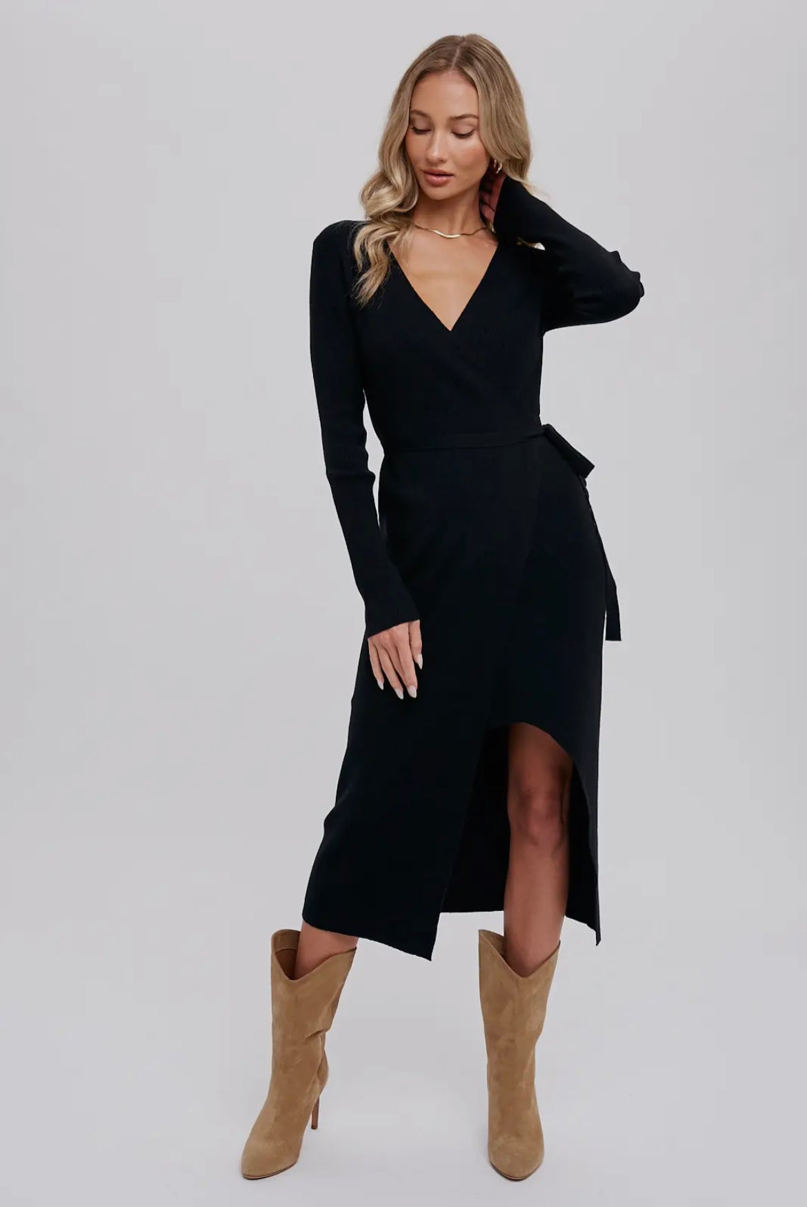 Black V-Neck Sweater Dress