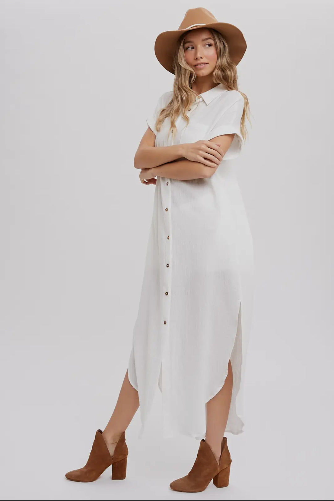 White Button Up Maxi Shirt Dress