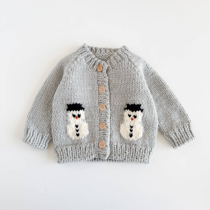 Hand Knit Snowman Baby/Toddler Cardigan -S; 12-24M