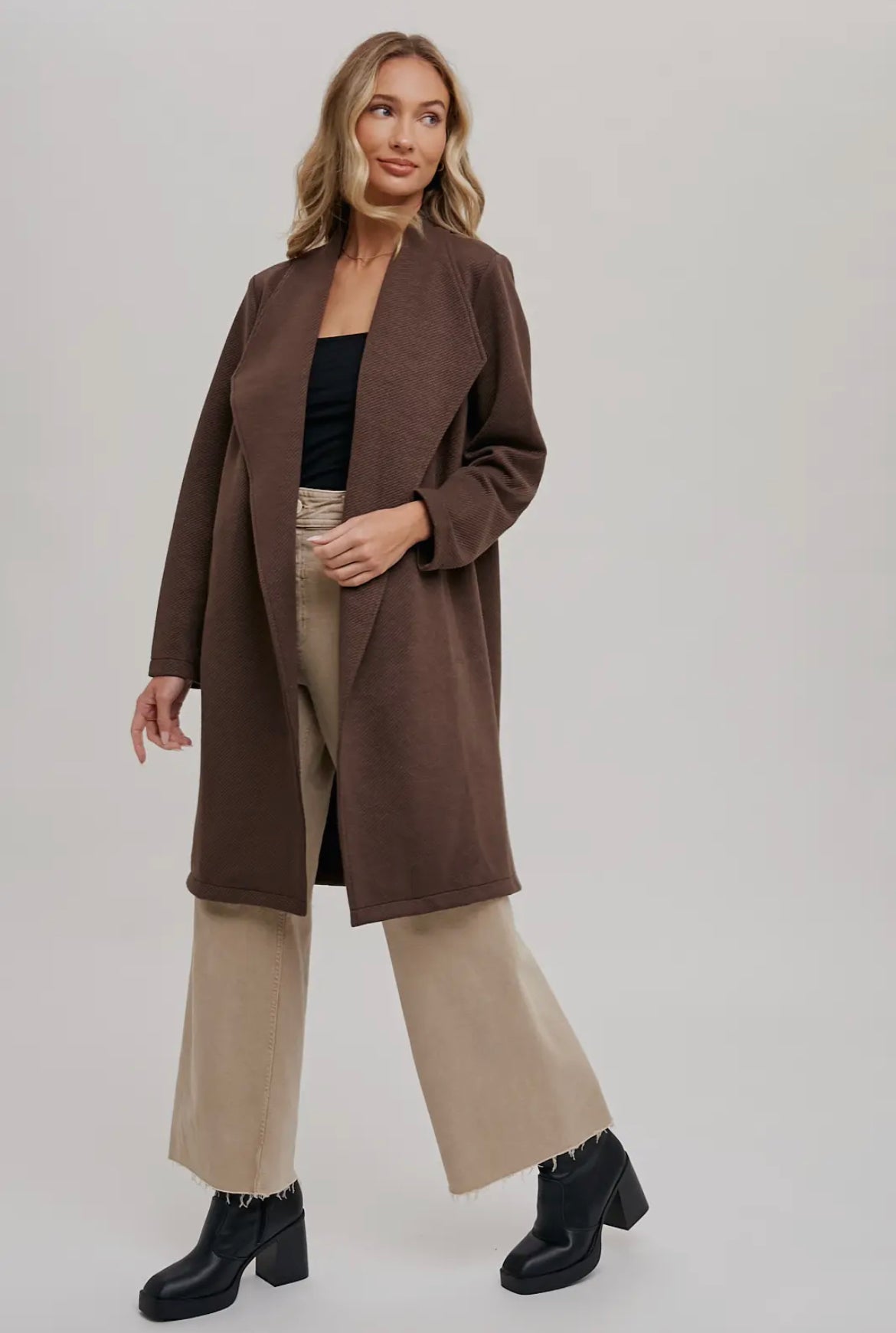 Espresso Draped Open Front Coat Jacket