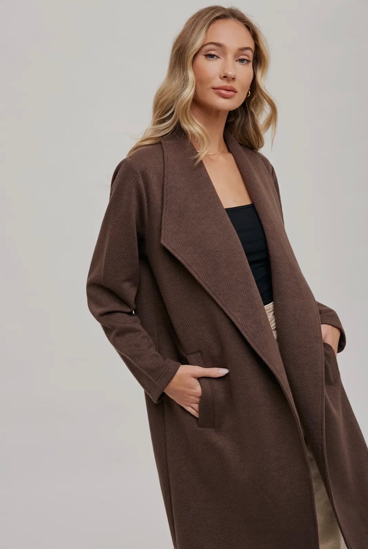 Espresso Draped Open Front Coat Jacket