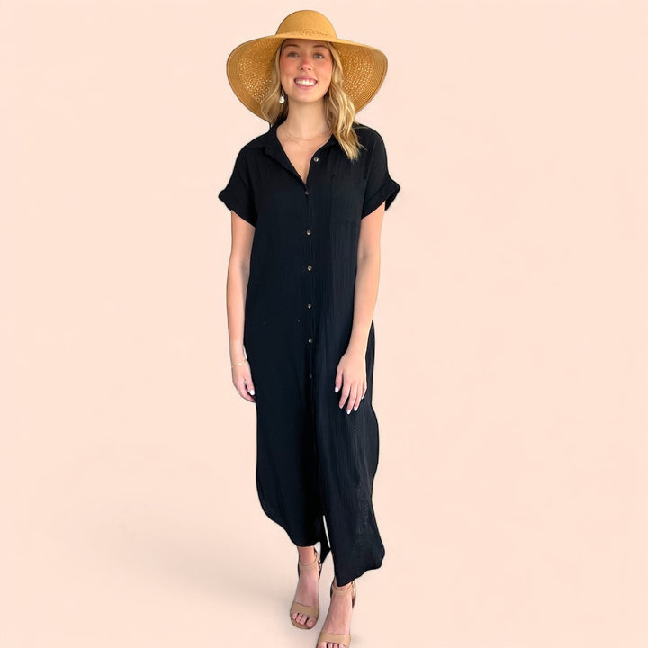 Black Button Up Maxi Shirt Dress