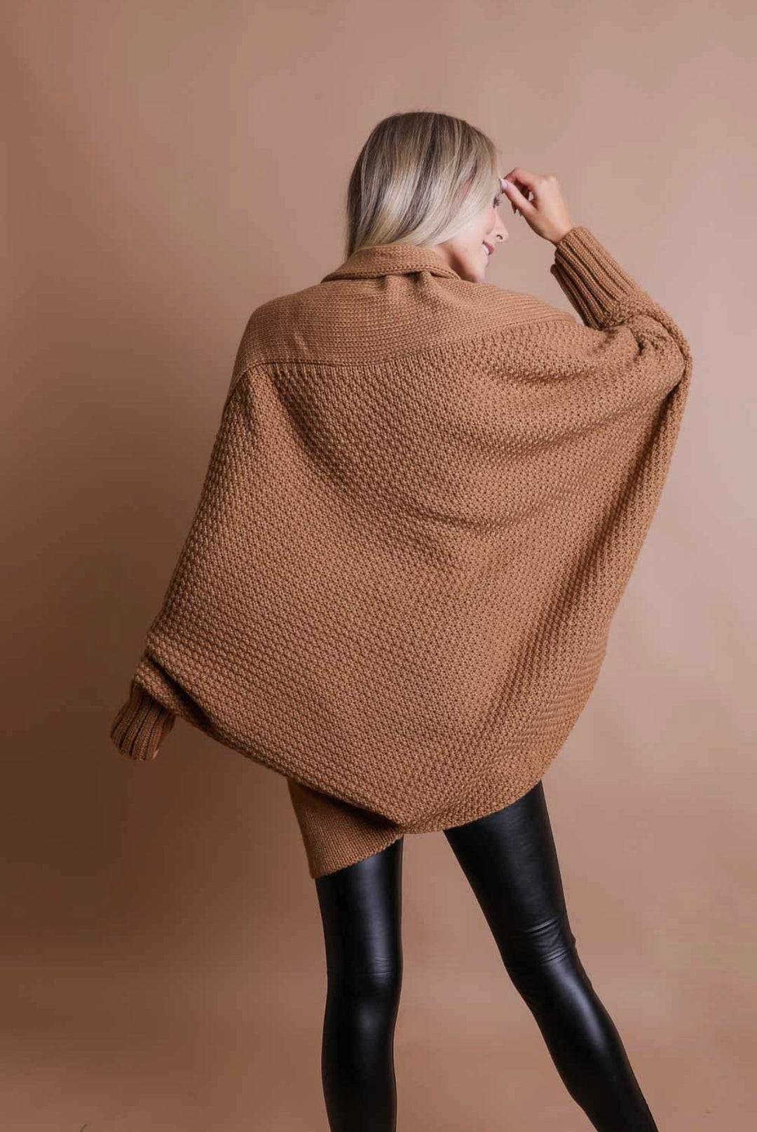 Gray Bat Sleeve Knit Cardigan