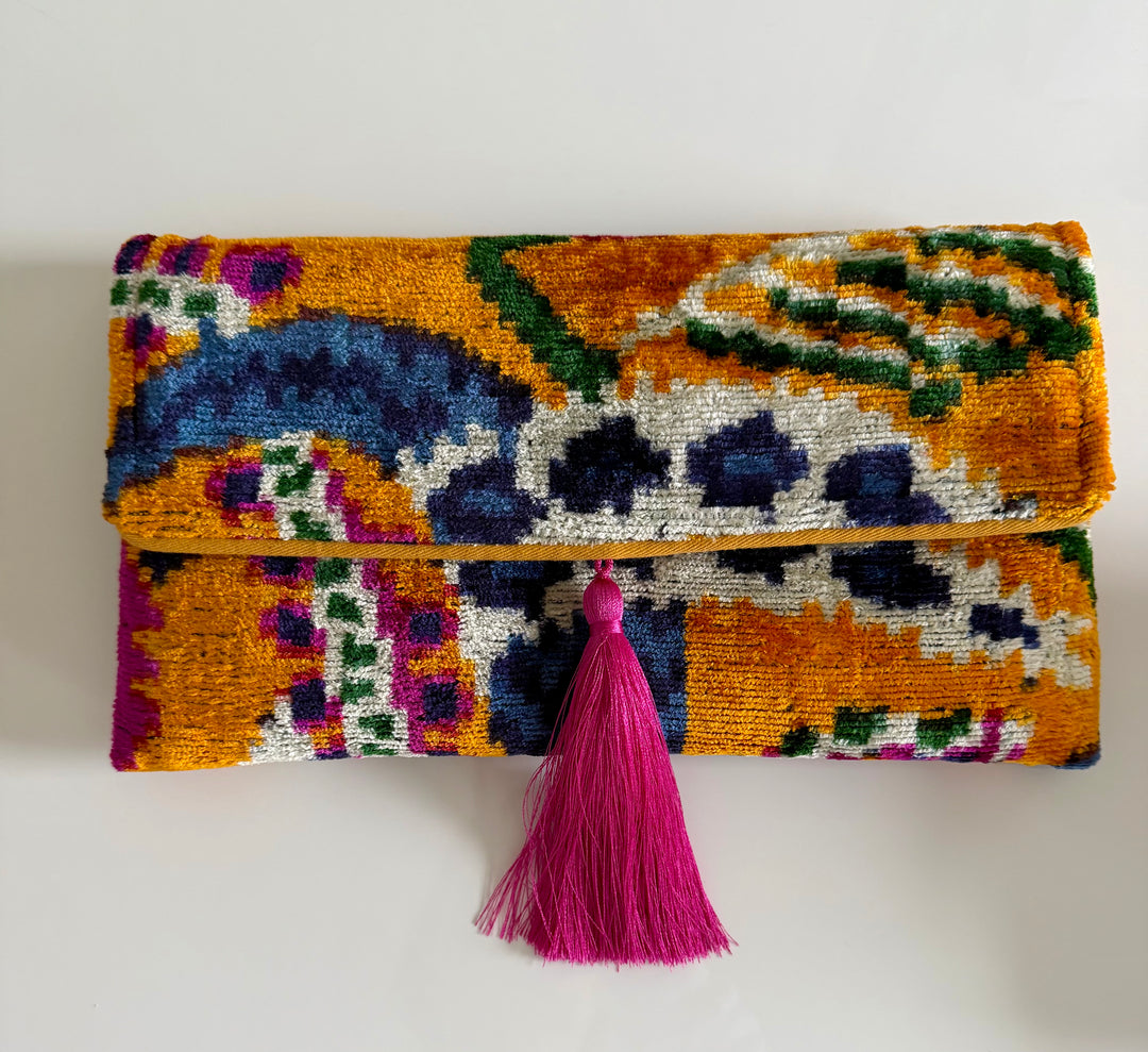 Nelly Handmade Silk Velvet Ikat Clutch