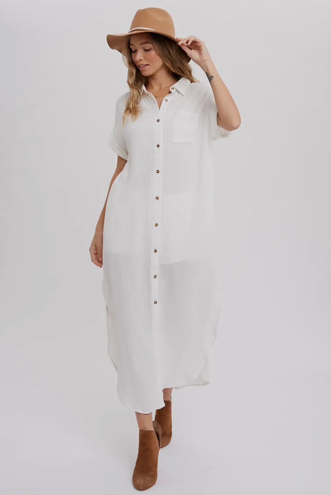White Button Up Maxi Shirt Dress