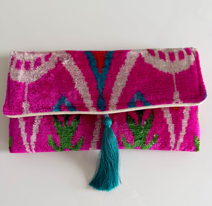 Polly Silk Velvet Ikat Clutch
