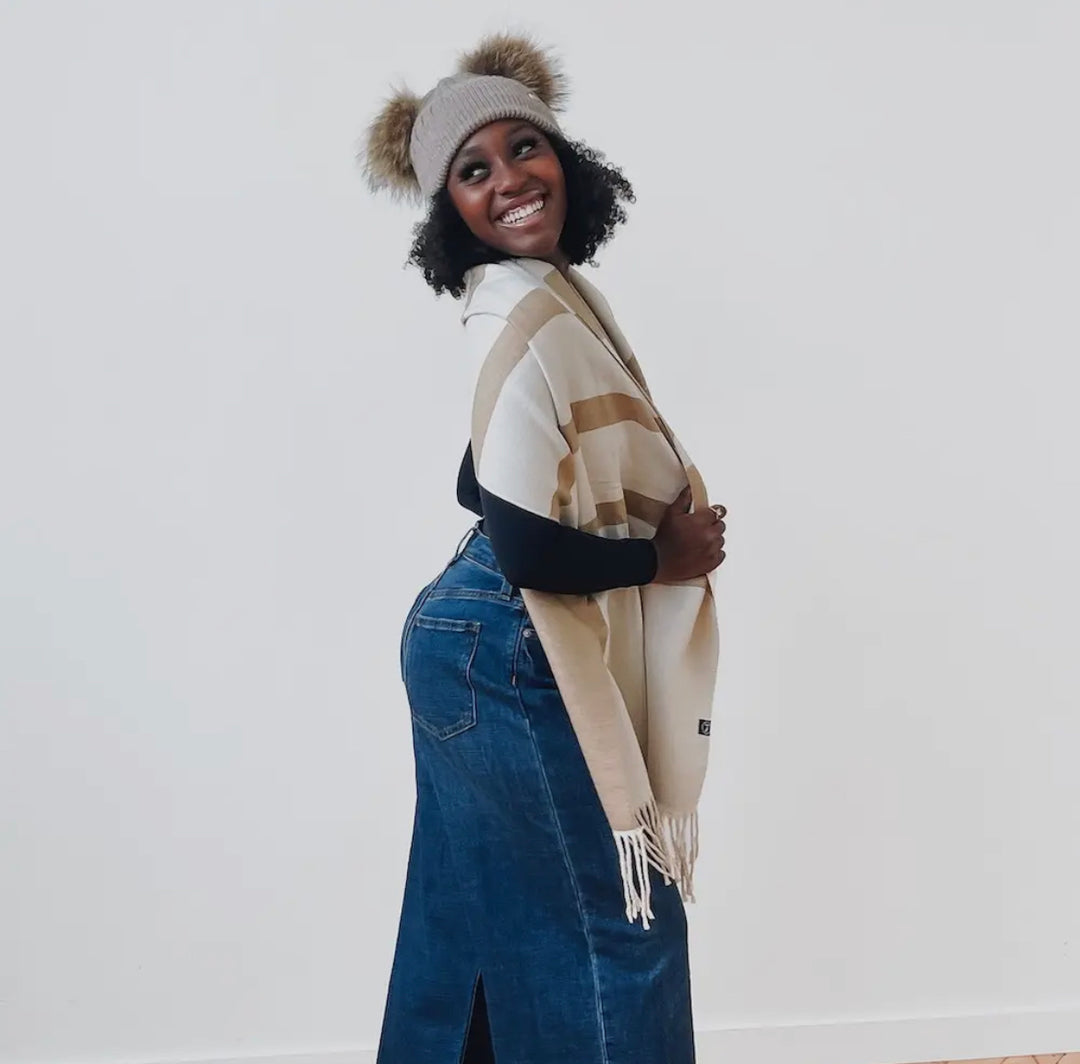 Camel/Cream Reversible Fringe Scarf