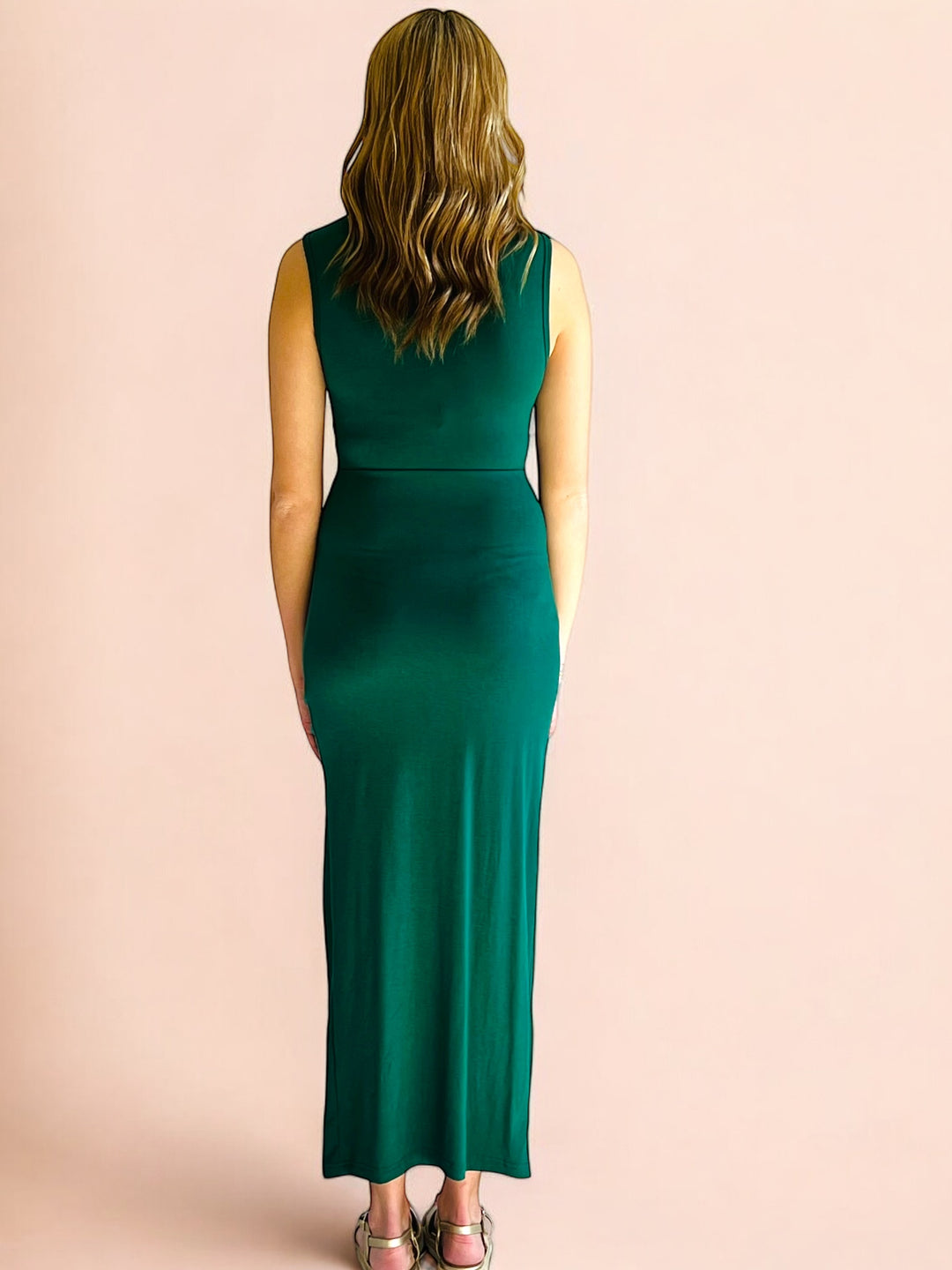 Green Cut Out Midi Dress